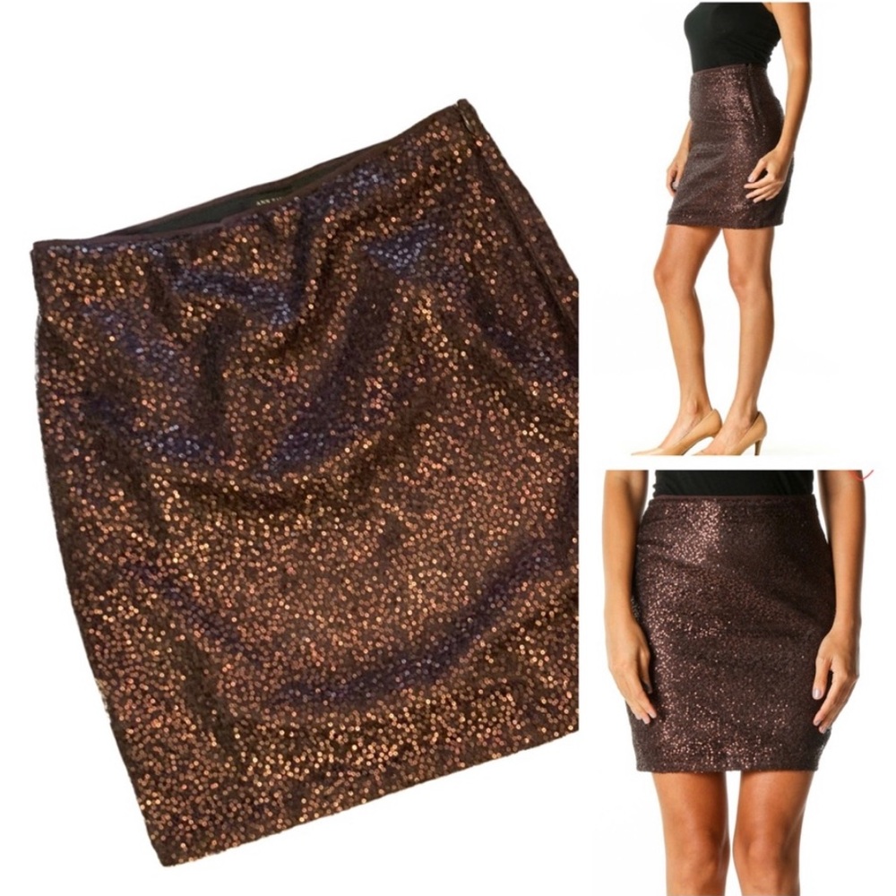 Ann Taylor Sequin Party Skirt Copper Brown 00P